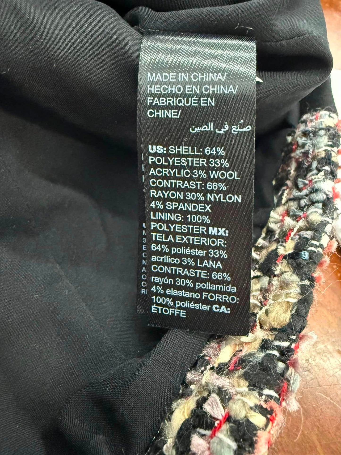 White House Black Market Tweed Ponte Contrast Zip Front Blazer Jacket Size 0P