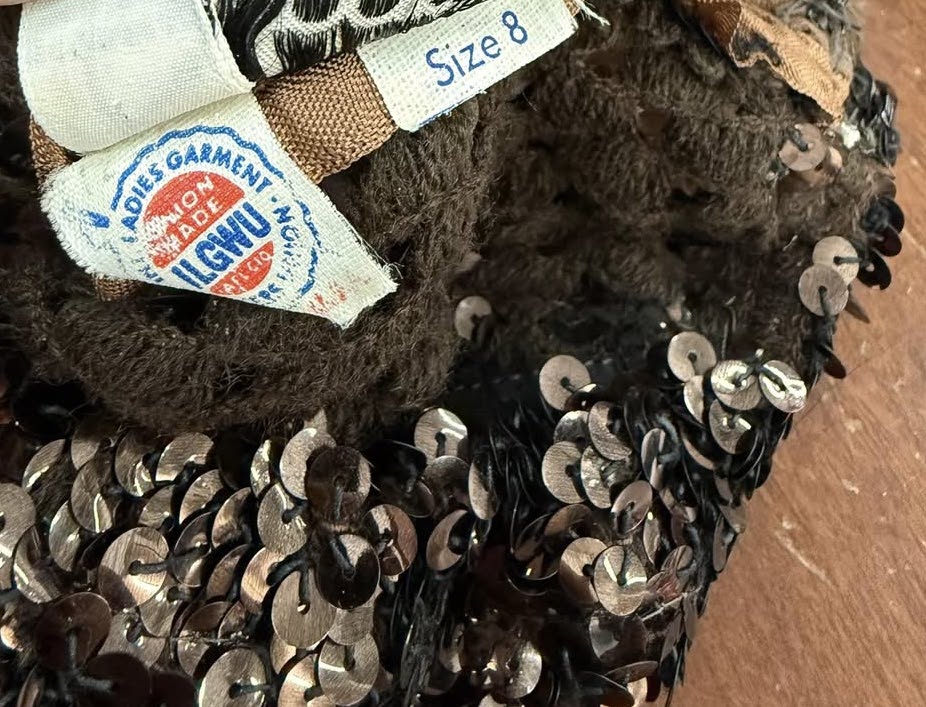 Vtg 70s 80s Partique Brown Sequin Open Netted Knit Smocked Party Top Blouse Sz 8 Long Sleeve