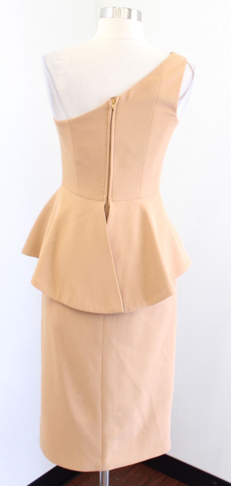 C/MEO Collective Flawless Camel Tan One Shoulder Peplum Dress Size S Evening
