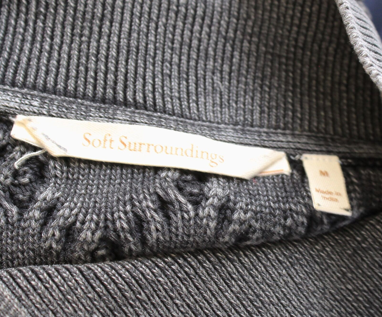 Soft Surroundings Gray Black Cable Knit Boyfriend Style Tunic Sweater Size M