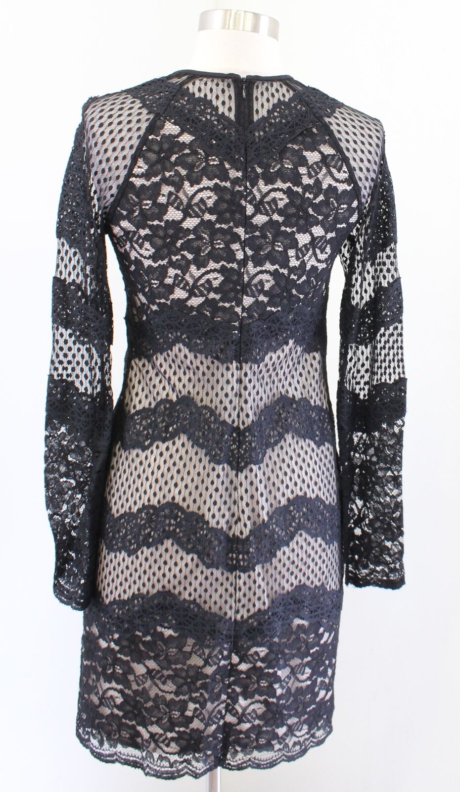 Diane Von Furstenberg Violet Black Mixed Lace Illusion Sheath Dress Size 2