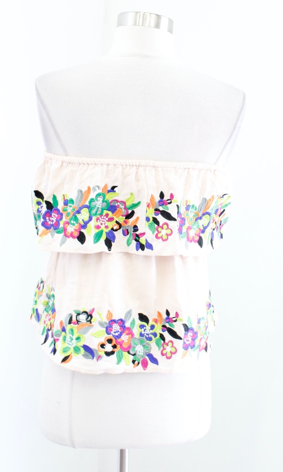 NWT Julie Brown Jack Strapless Bright Floral Embroidered Top Blouse Size M Crop