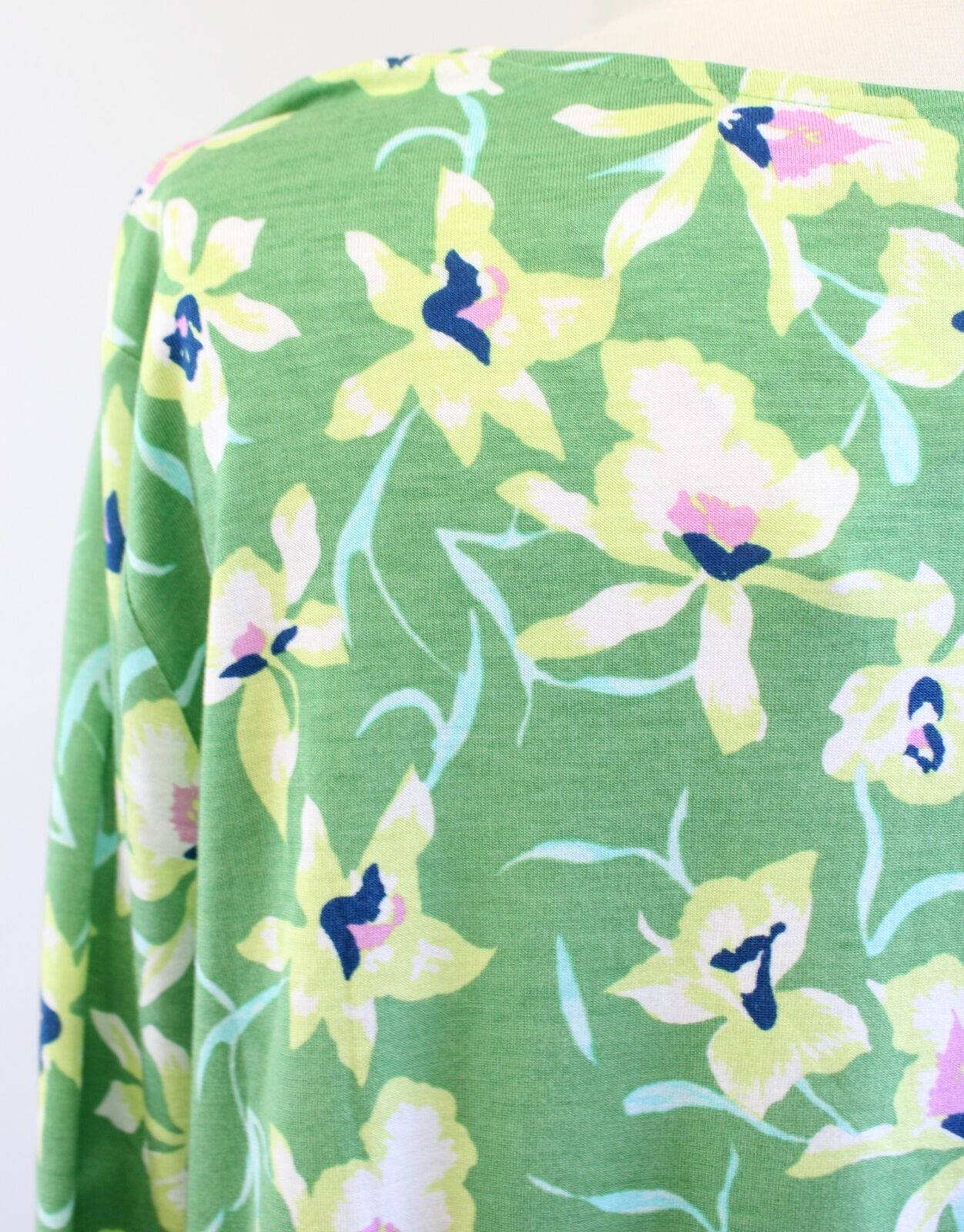 NWT $69 J Jill Green Rayon Knit Floral Print Tunic Top Blouse Sz XLP PXL Yellow