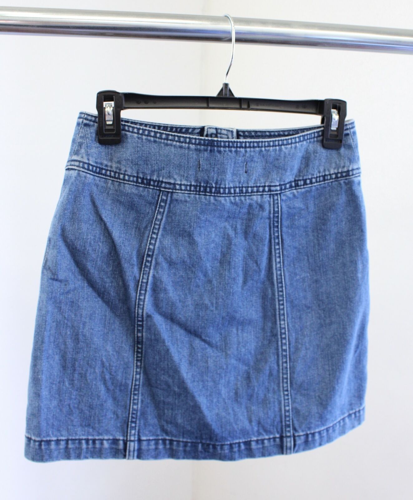 Free People Come a Little Closer Denim Jean Button Front Mini Skirt Size 2