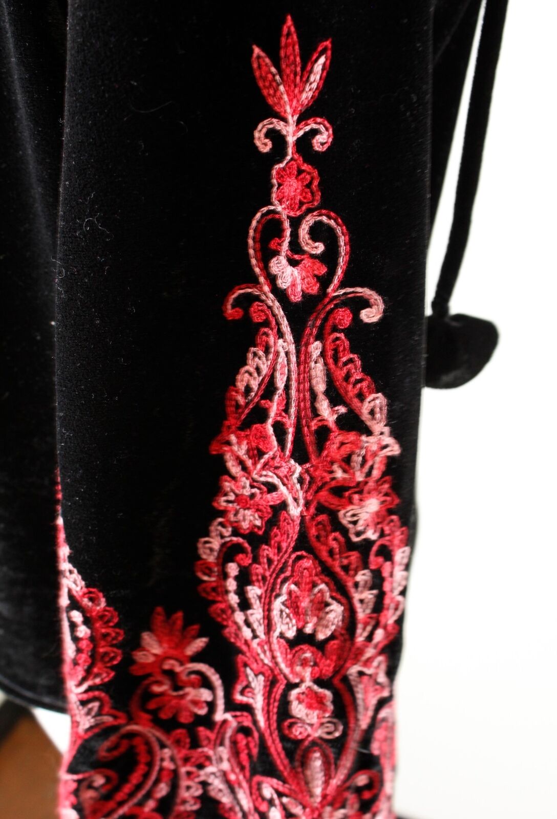 Misa Los Angeles Mava Black Velvet Red Embroidered Sleeve Top Blouse Size S