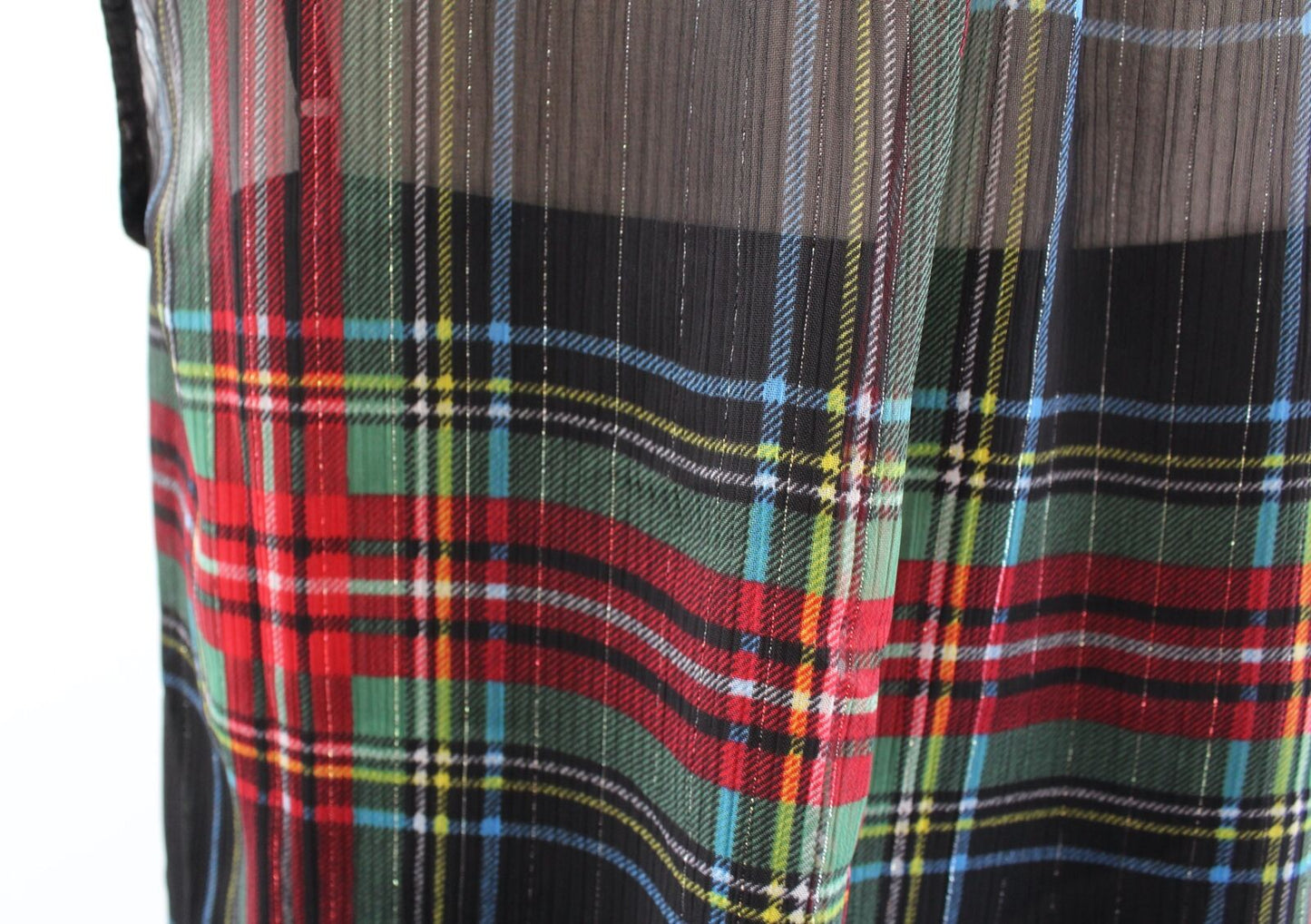 NWT J Crew Metallic Tartan Plaid Ruffle Collar Top Blouse Size S Black Red Green Sleeveless