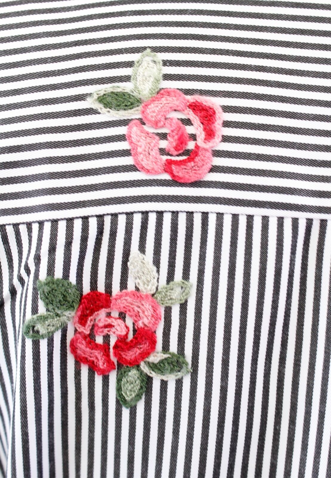 Calvin Klein Gray Striped Floral Embroidered Bell Sleeve Tie Waist Shirt Dress 4