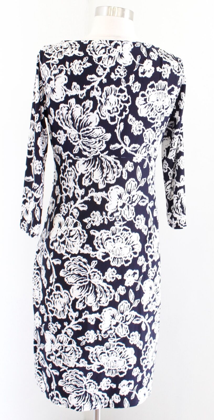 Lauren Ralph Lauren Navy Blue White Floral Print Ruched Wiggle Sheath Dress Sz 6