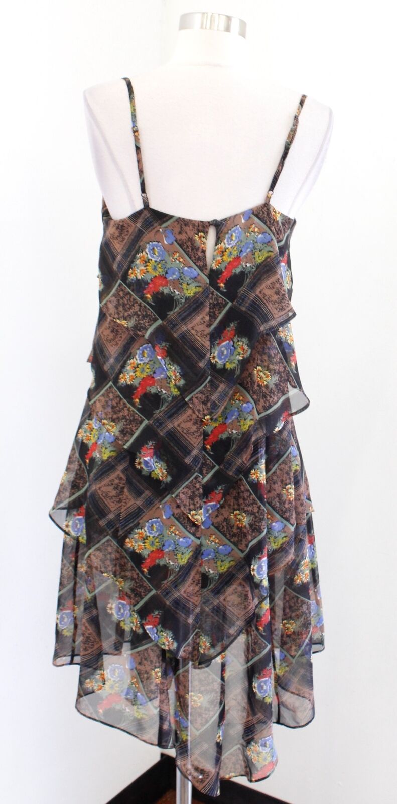 Free People Daisy Chain Black Brown Floral Plaid Ruffle Asymmetric Tier Dress 4