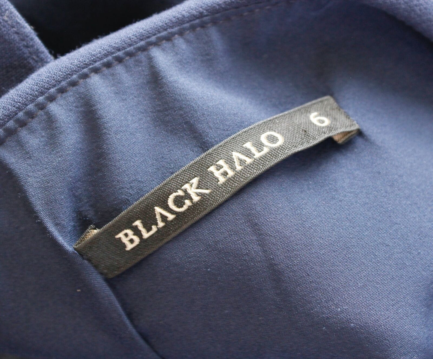 Black Halo Womens Becca Navy Blue Ruffle Halter Wide Leg Jumpsuit Size 6