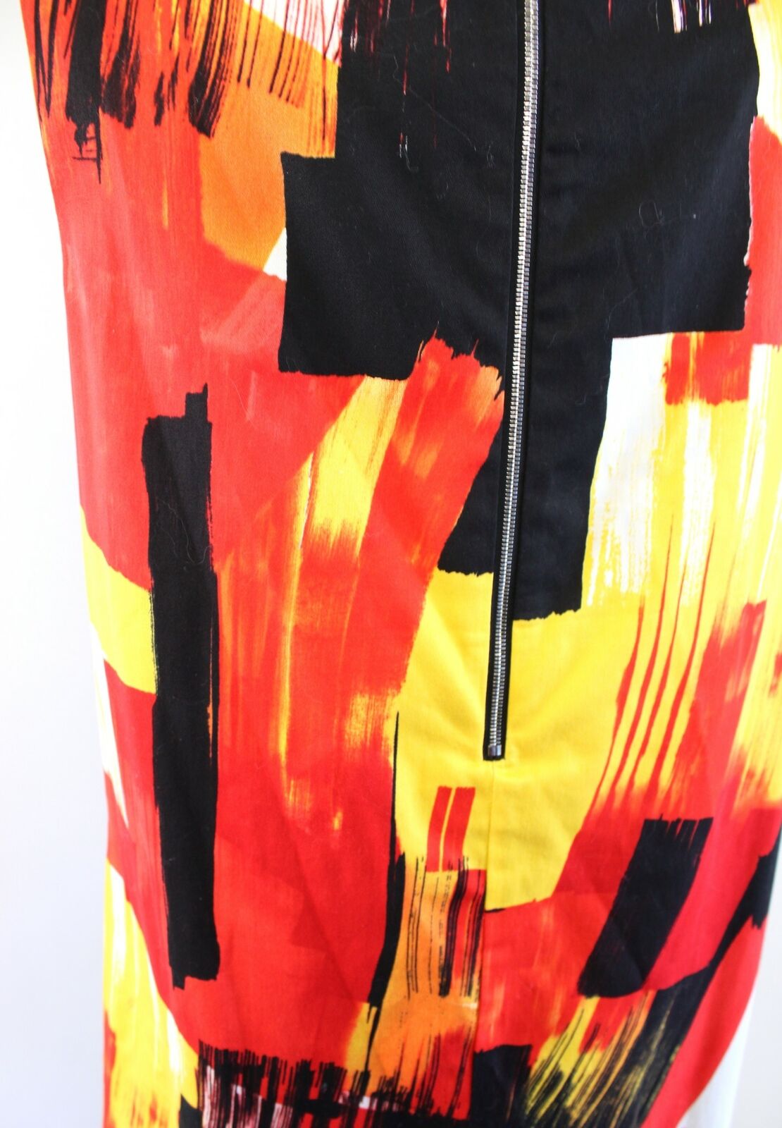 SoCa St John Red Black Yellow Abstract Watercolor Print Shift Dress Size S Mod