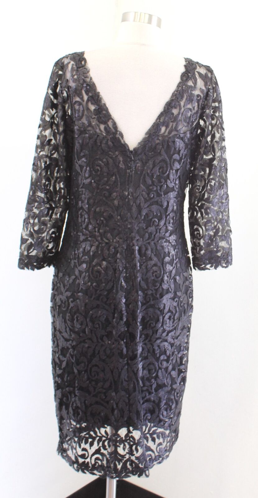 Tadashi Shoji Black 3/4 Sleeve Paillette Embroidered Sequin Lace Sheath Dress 12