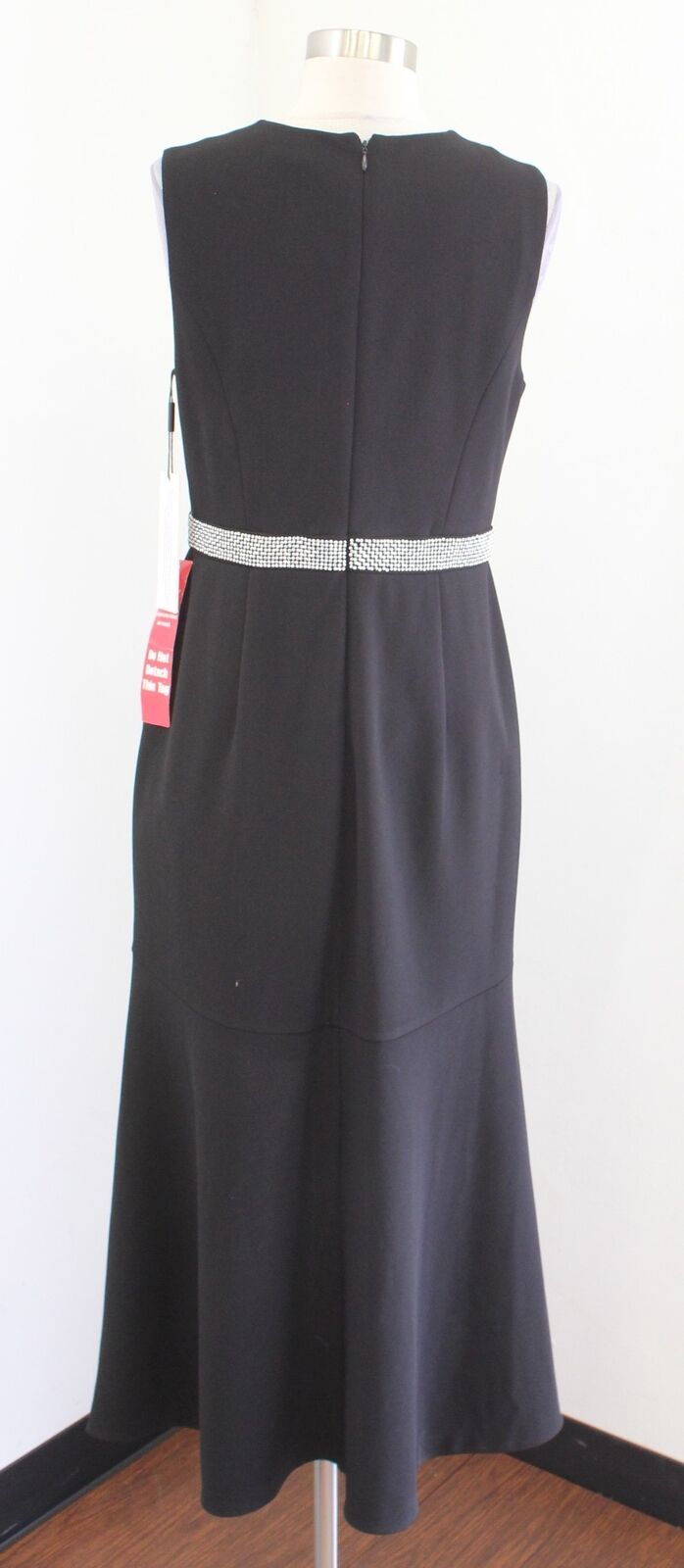 NWT Calvin Klein Black Embellished V Neck Flutter Hi Lo Cocktail Evening Dress 6