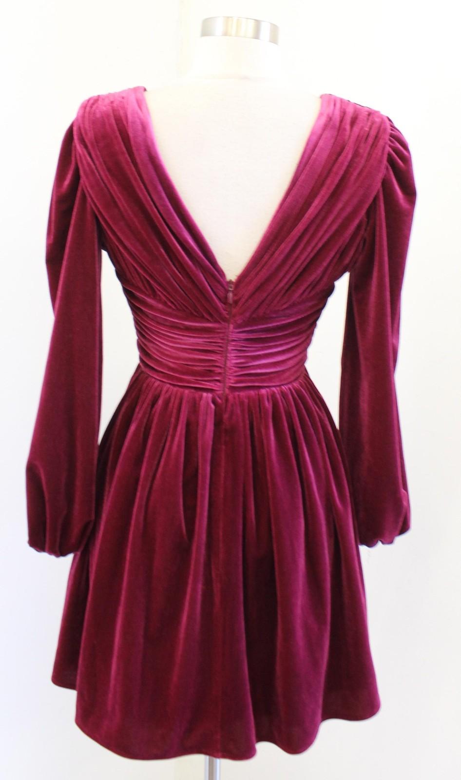 Gianni Bini Mariah Dress Womens 0 Berry Wine Velvet Plunge V Neck Mini Party