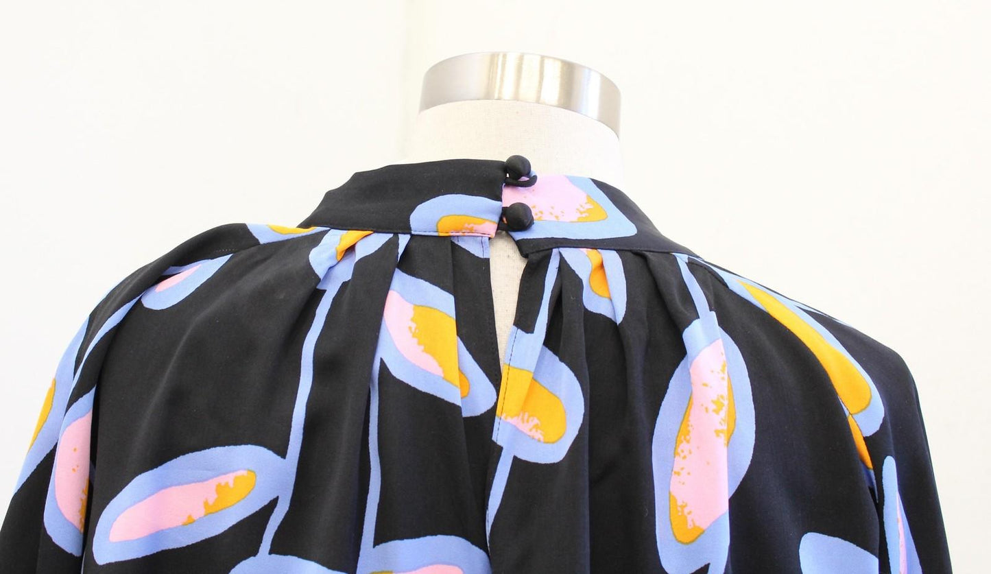 Diane Von Furstenberg Silka Dress Womens M Black Floral Keyhole Shift Mini Blue