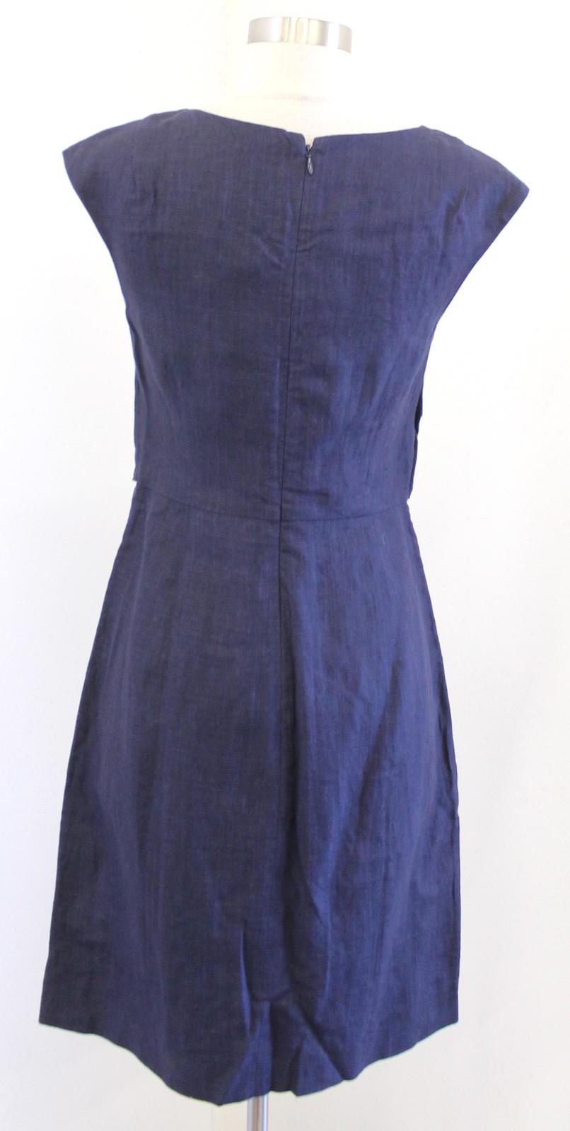 NWT J Crew Suiting Dress Womens 0 Navy Blue Linen Pleated Sheath Cap Sleeve Work