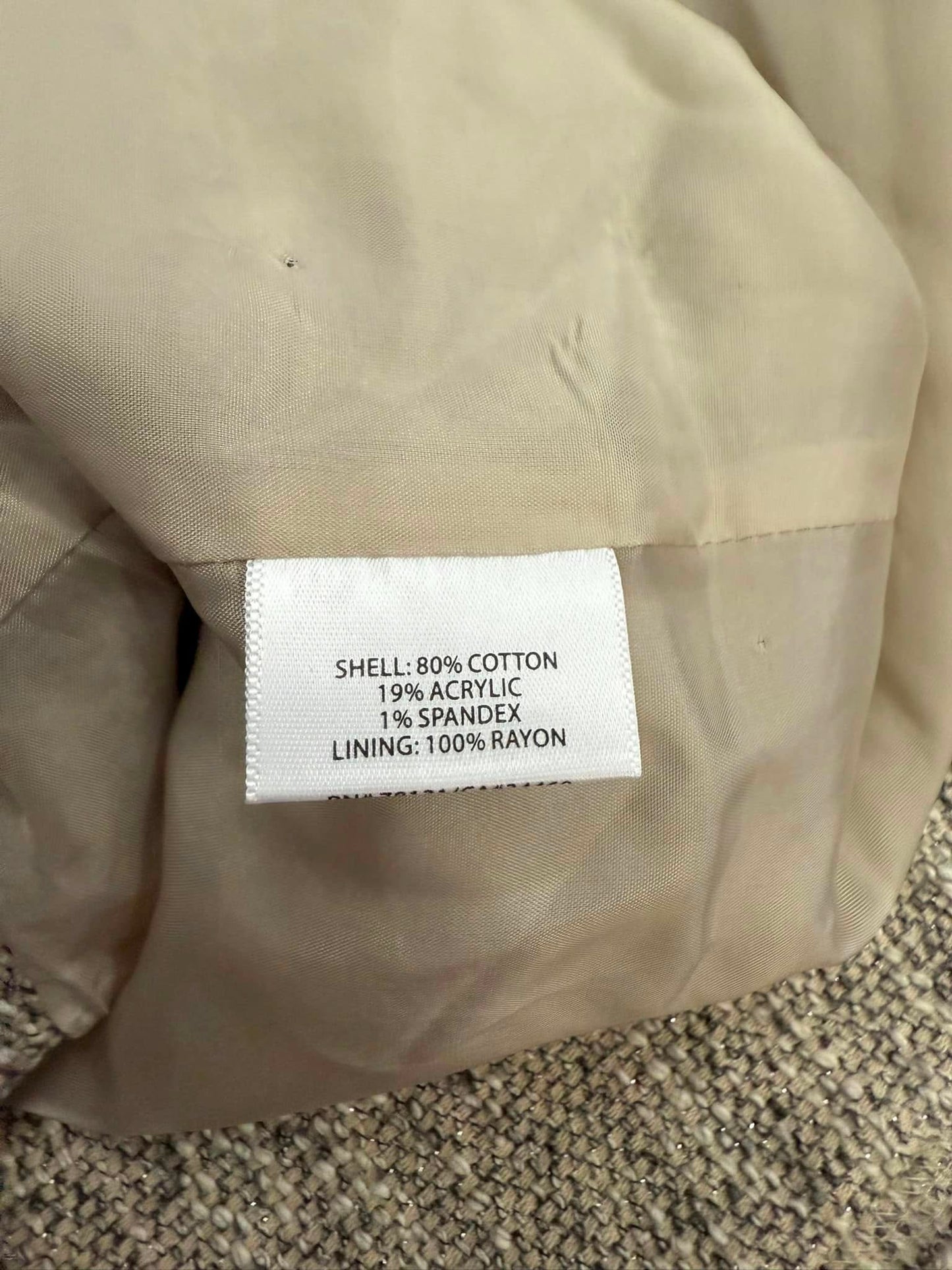 Eileen Fisher Beige Gray White Woven Tweed Fringe Open Blazer Jacket Size S