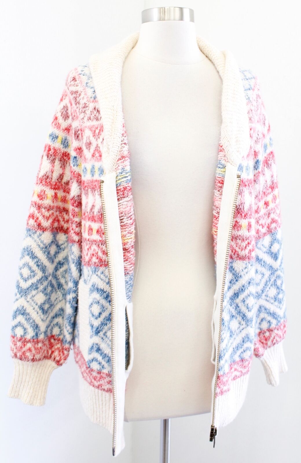 CAbi Highlands Sweater Fair Isle Printed Zip Front Cardigan Size S Style 3847