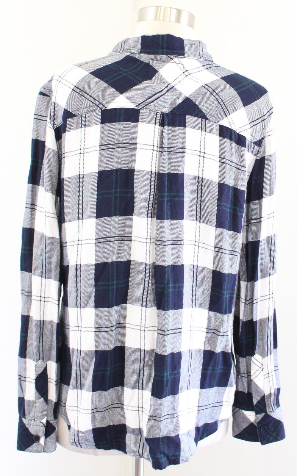 RAILS Hunter Plaid Button Front Blouse Shirt in Midnight Pine Size M White Navy