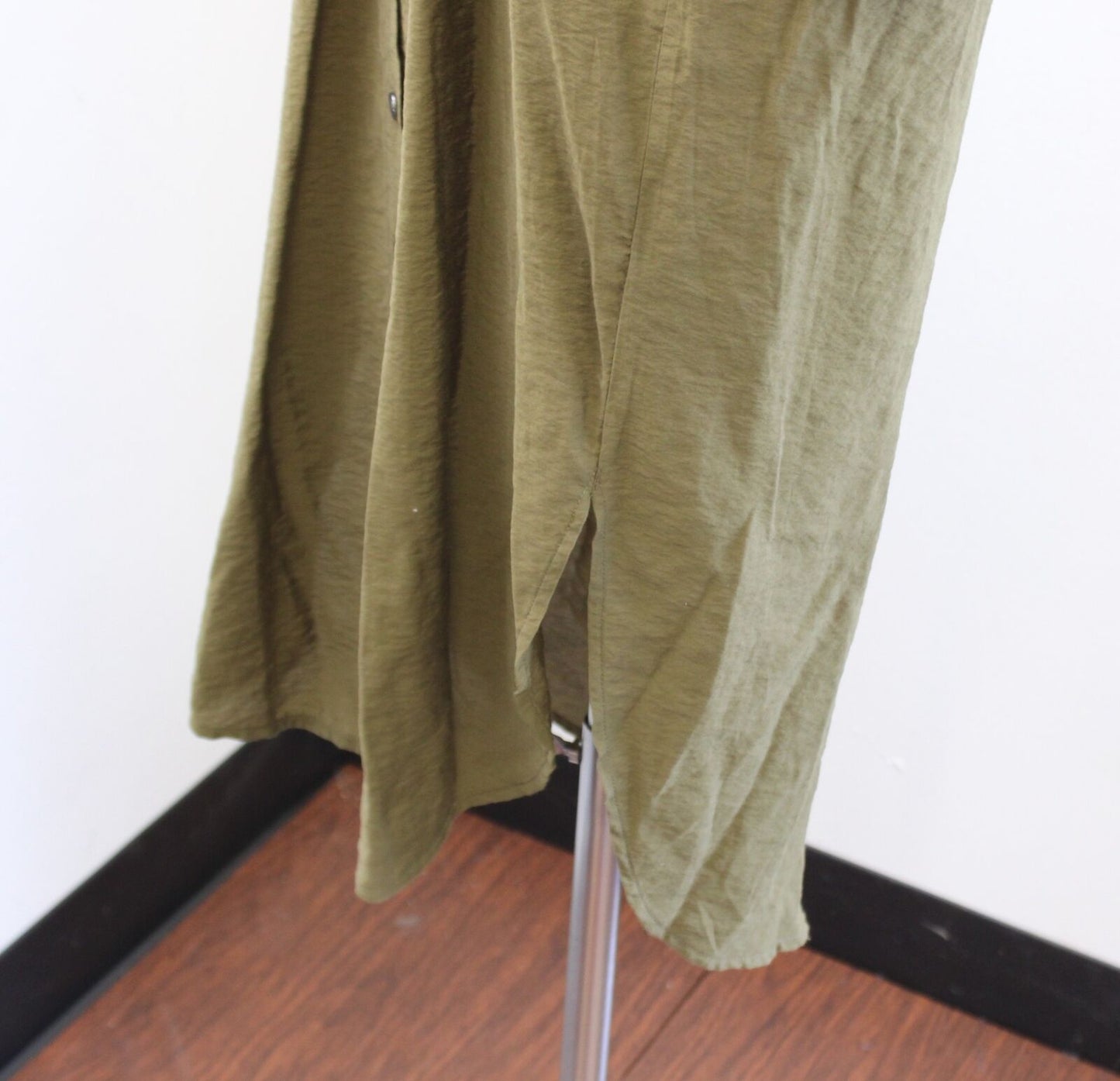 Maeve Anthropologie Olive Green Midi Button Front Drawstring Shirt Dress Size 2