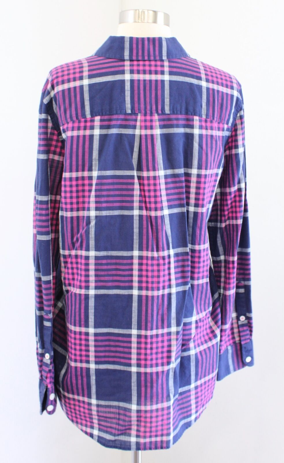 Vineyard Vines Harbor Plaid Relaxed Popover Shirt Blouse Size 8 Navy Pink Long Sleeve
