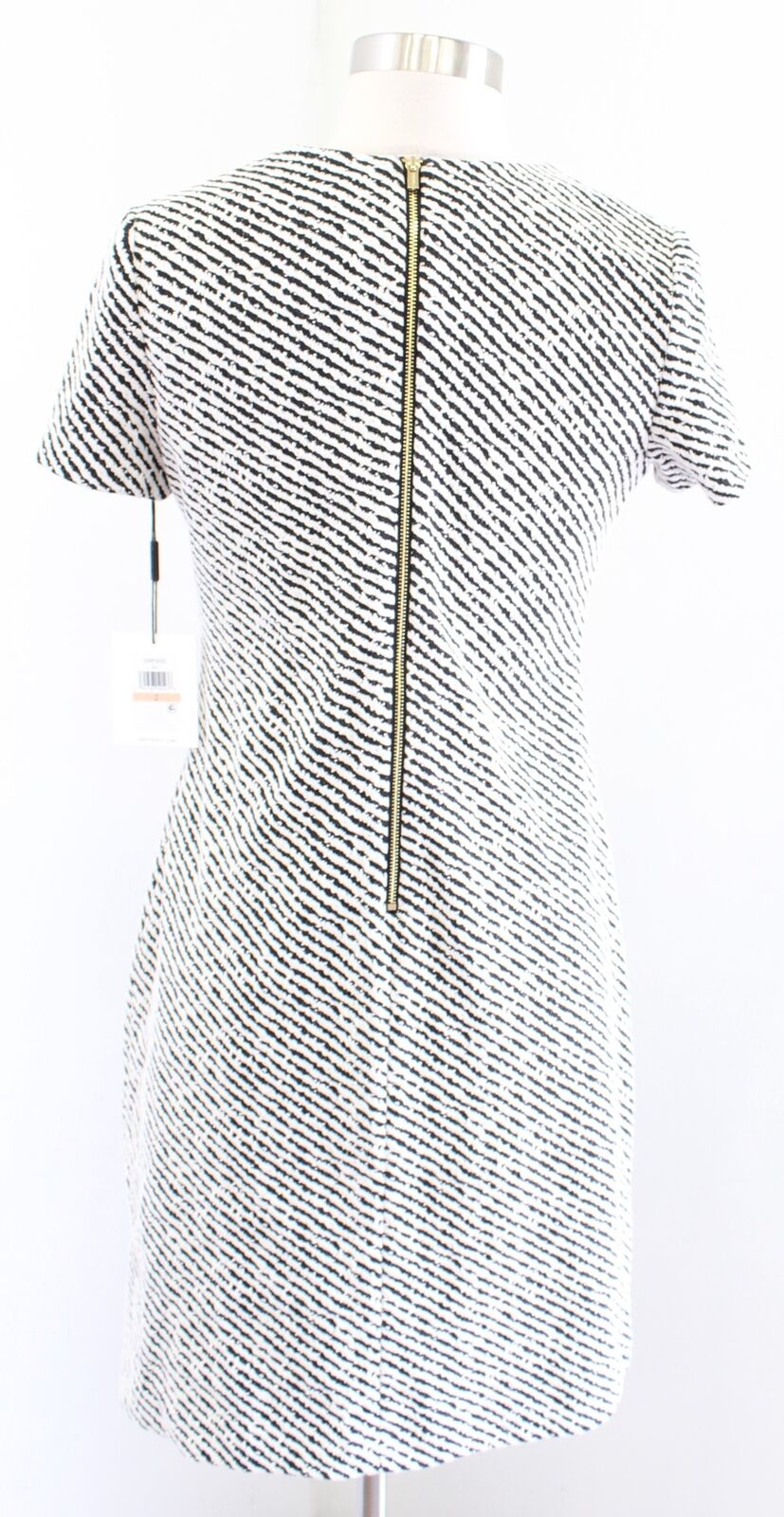 NWT Calvin Klein Black White Striped Knit Short Sleeve Sheath Dress Size 2