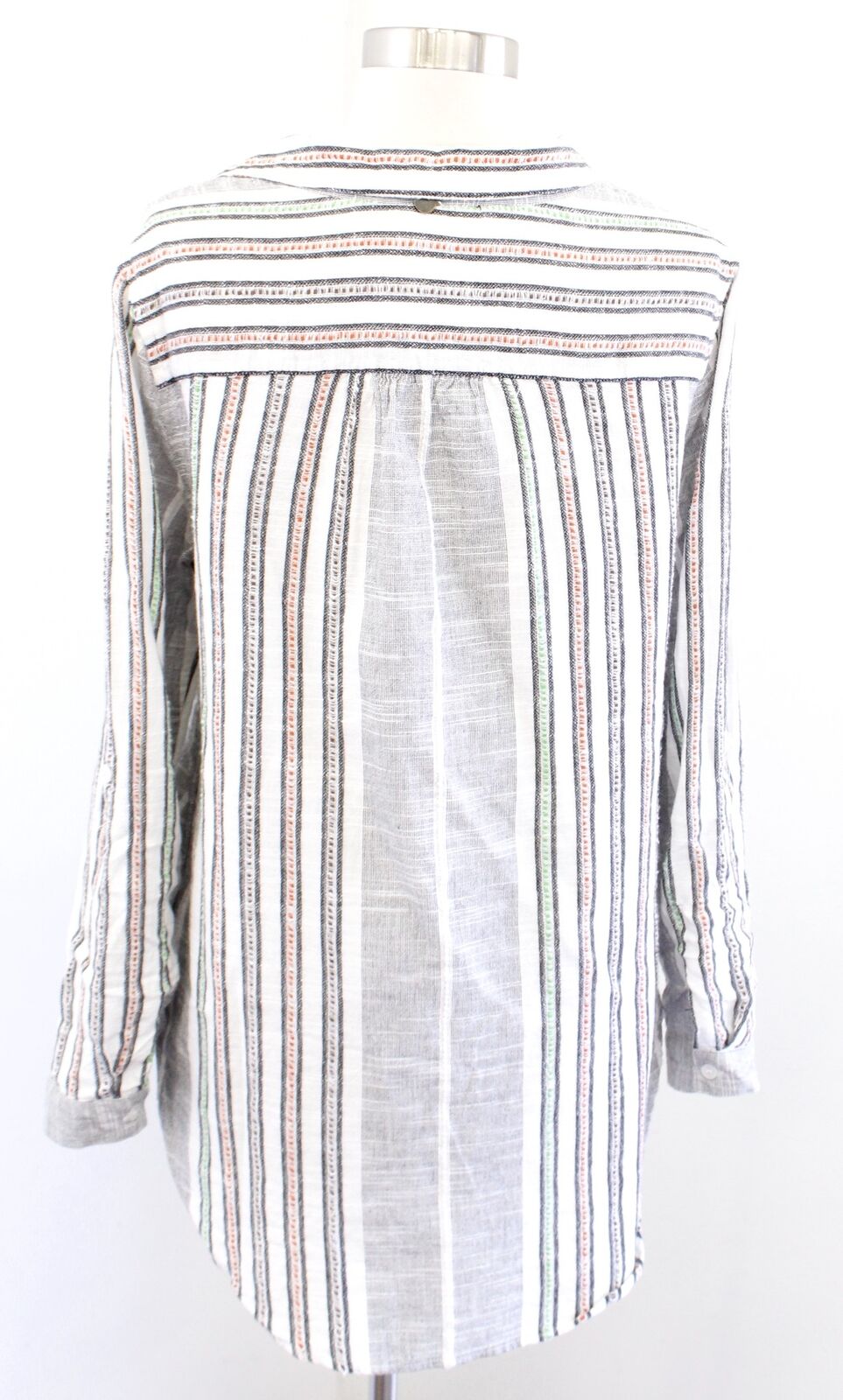 Soft Surroundings Aruba Gauzy Striped Embroidered Top Blouse Size PS SP Gray Long Sleeve