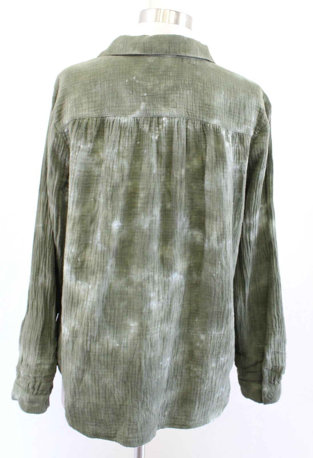 Cloth and Stone Anthropologie Green White Bleached Acid Wash Shirt Blouse Size M Long Sleeve