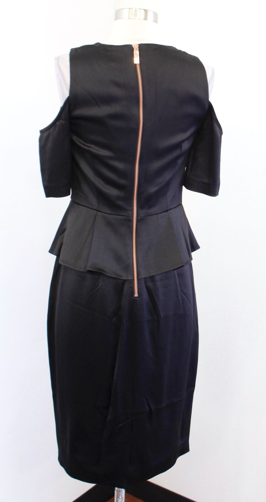 NWT Ted Baker Palard Black Cold Shoulder Peplum Pencil Sheath Dress Size 1