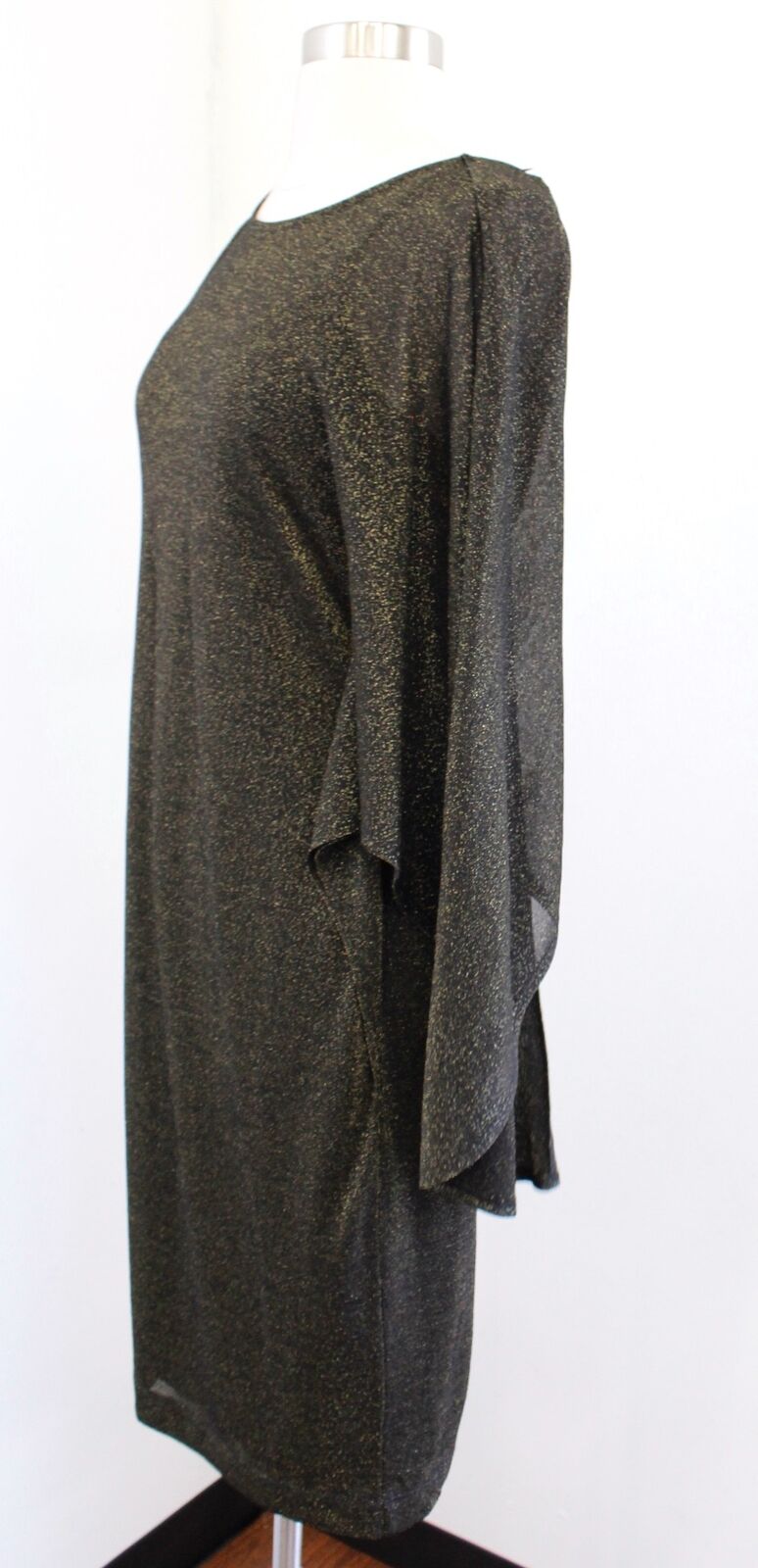 NWT Ted Baker Monyca Black Gold Metallic One Shoulder Draped Dress Size 4