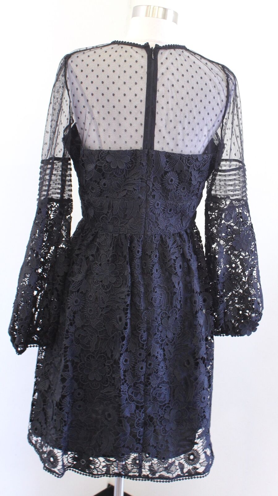 NWT French Connection Black Lace Puff Sleeve Fit & Flare Cocktail Party Dress 8