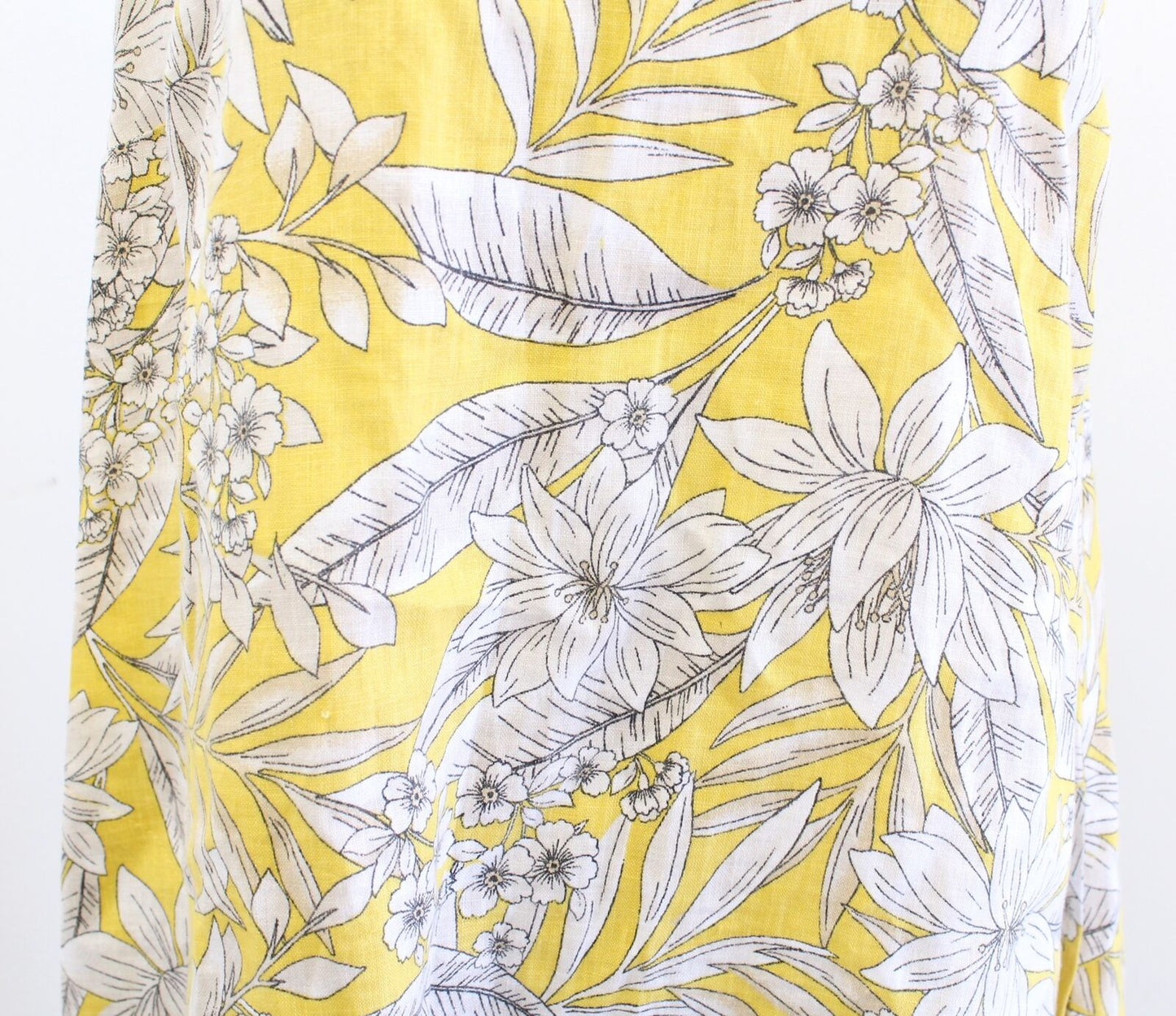 J Jill Love Linen Yellow Floral Leaf Print V Neck A Line Midi Maxi Dress Size S