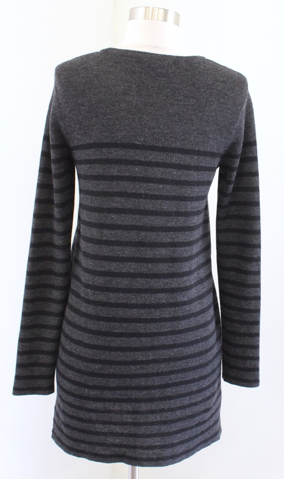Rag and Bone Charcoal Gray Black Striped Merino Wool Tunic Sweater Hi Lo Size XS