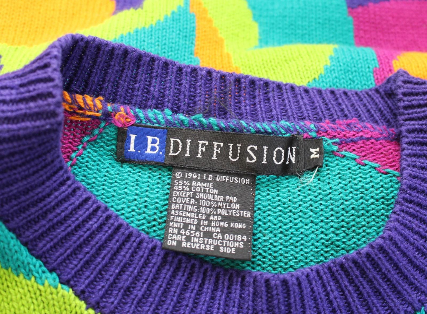 Vtg 90s Rainbow Color Block Sweater Womens Medium Multicolor Paisley Coogi Retro