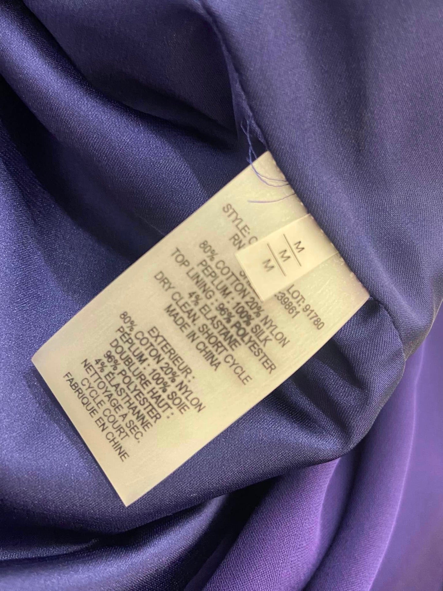 Elie Tahari Purple Lace Silk Contrast Peplum Hi Lo V Neck Top Blouse Size M Sleeveless