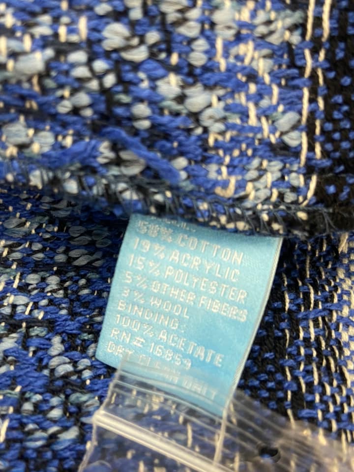 NWT J McLaughlin Linden Blue Striped Tweed Fringe Bell Sleeve Jacket Size L