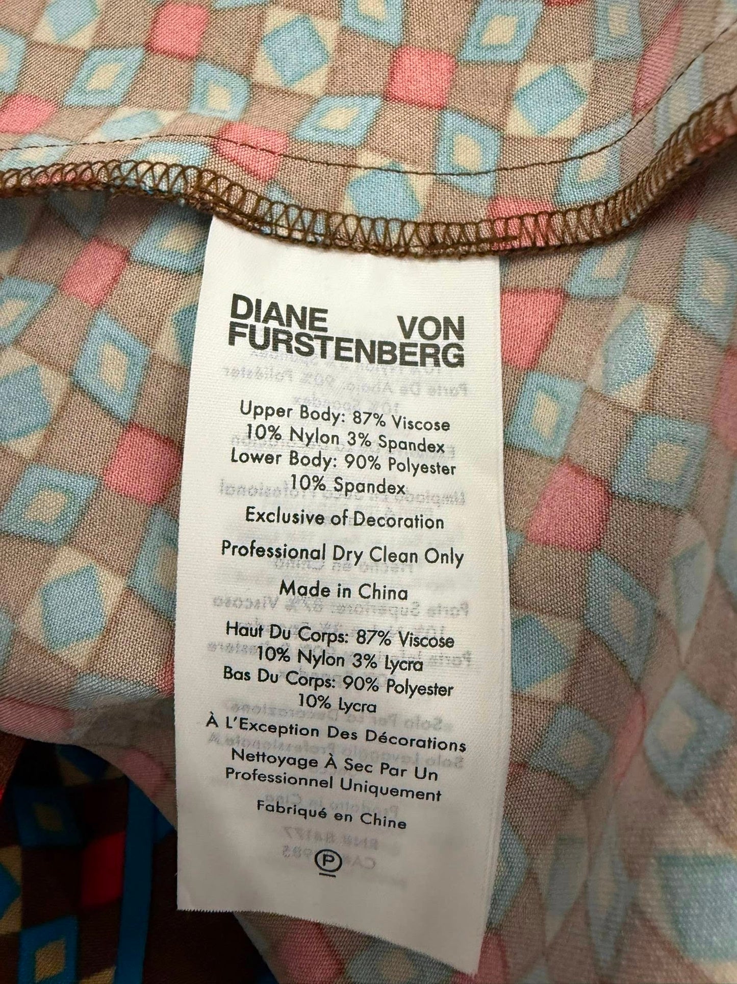 Diane Von Furstenberg Dublin Pleated Wrap Dress Size 10 Geometric Brown Red Blue