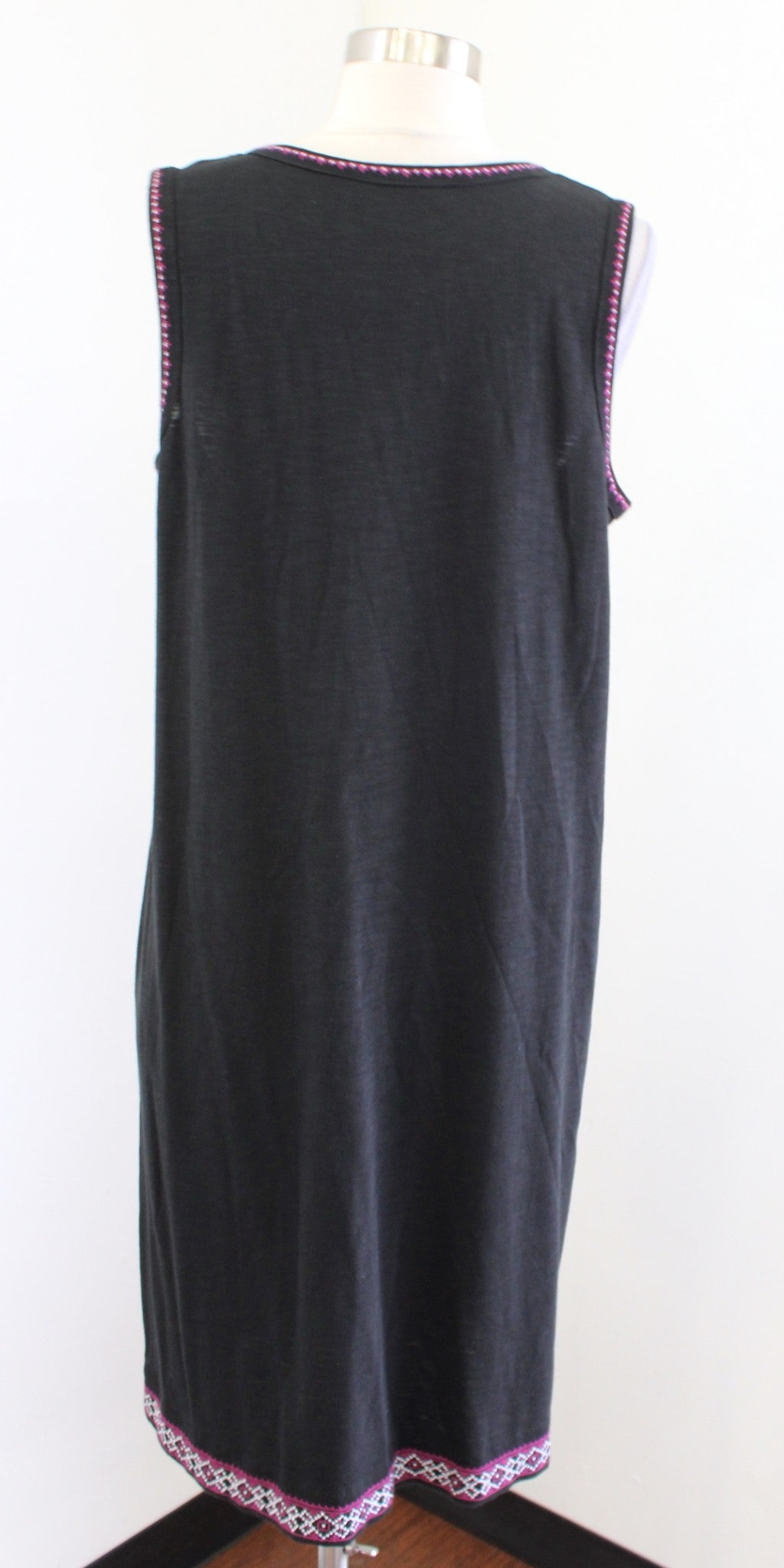 NWT J Jill Black Embroidered Tassel Tie Sleeveless Knit Shift Dress Size M