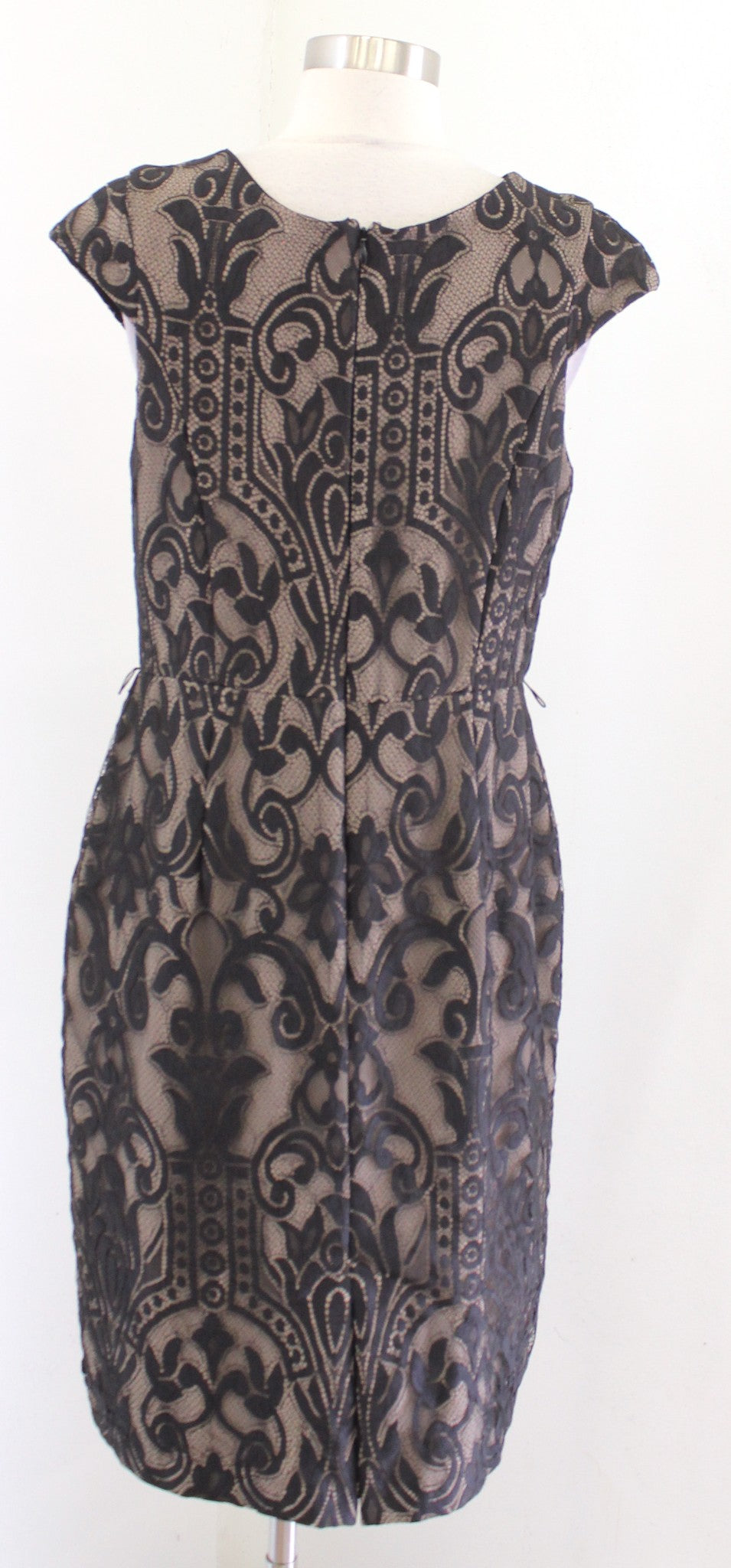 Eva Franco Anthropologie Black Lace Illusion Bow Neck Sheath Dress Size 10