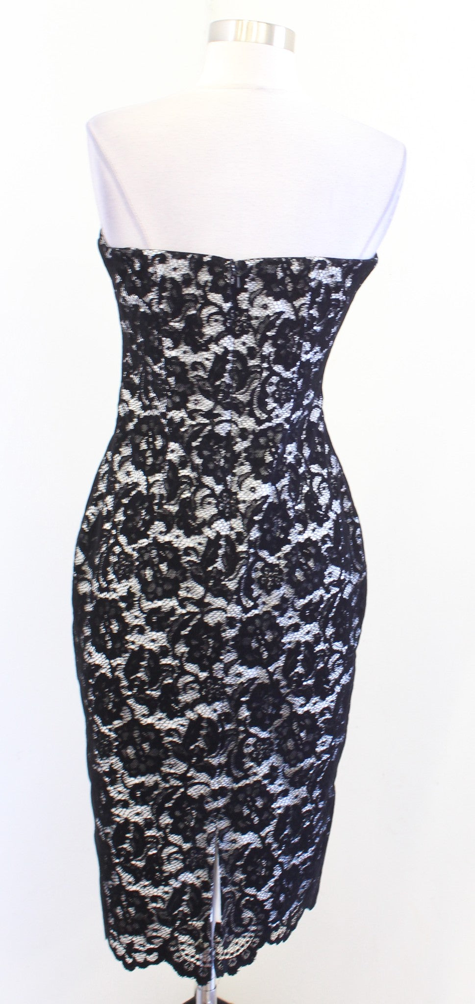 Black Halo Eve Black White Velvet Lace Strapless Cocktail Evening Dress Size 4