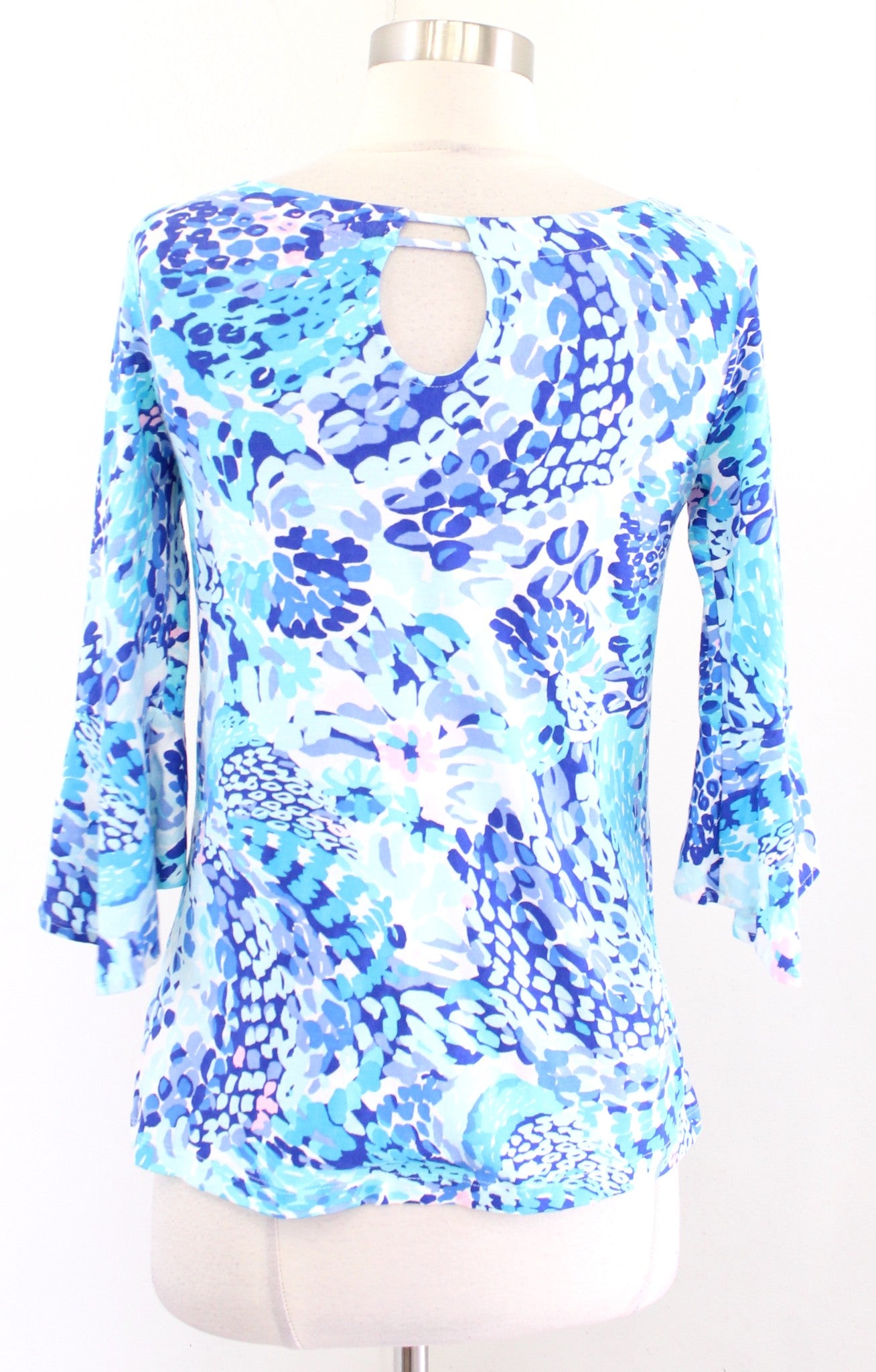 Lilly Pulitzer Fontaine Top Wave After Wave Size XXS 2XS Blue Tee Blouse