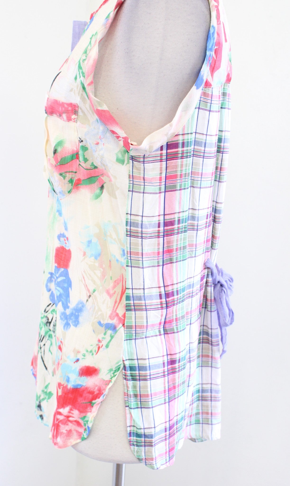 Aratta Silent Journey Floral Plaid Color Block Tank Top Blouse Size S Cream