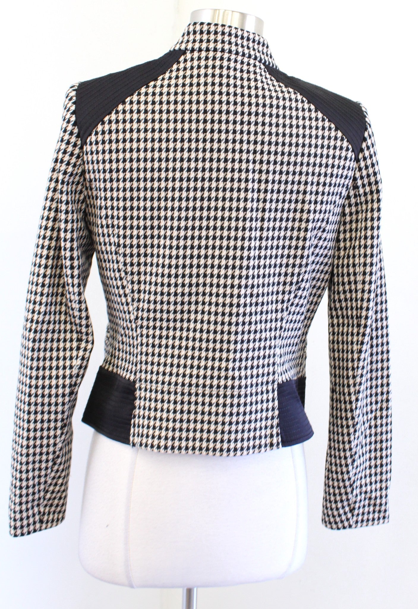 White House Black Market Houndstooth Plaid Zip Front Moto Blazer Jacket 2 Camel