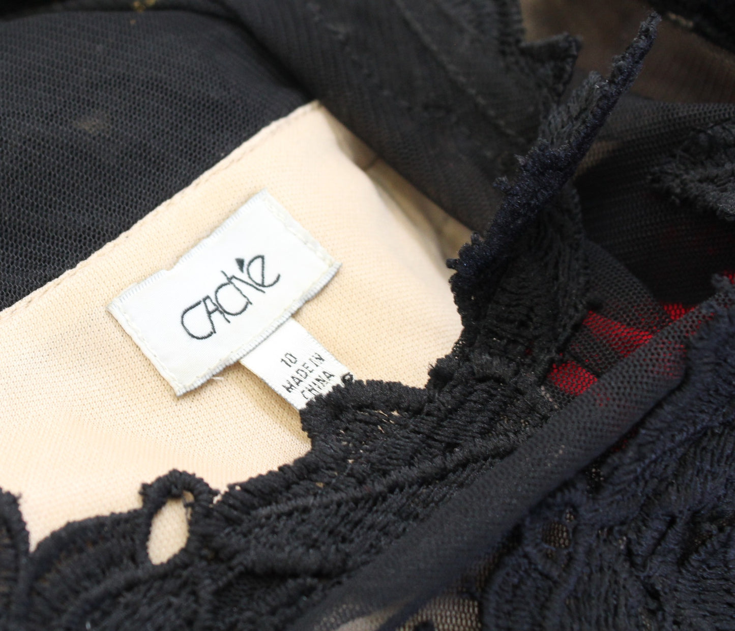 Cache Black Mesh Floral Lace Illusion Cocktail Party Dress Size 10 Sheath