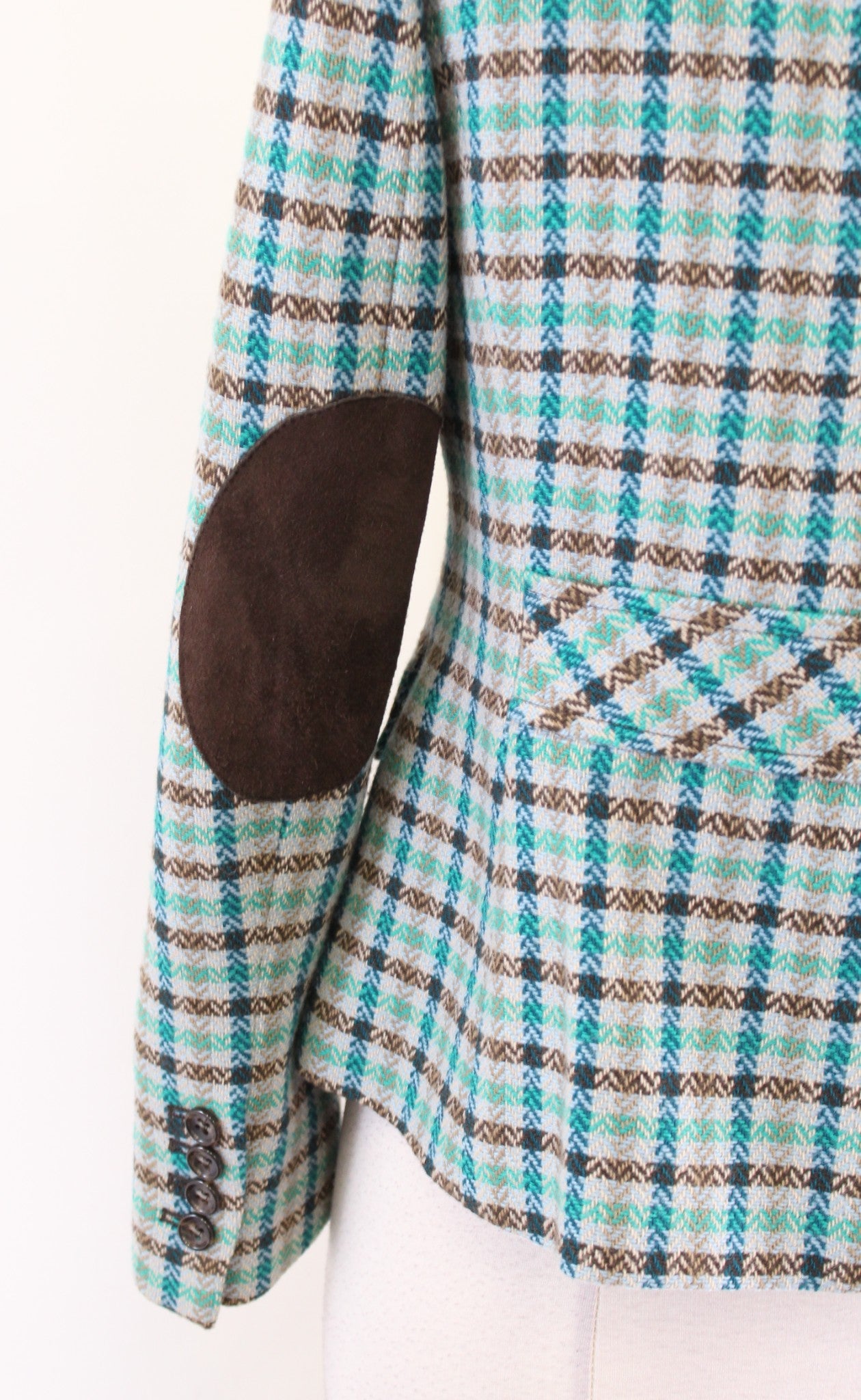 Talbots Plaid Herringbone Tweed Ruffle Trim Wool Blazer Jacket sz 6P Blue Green