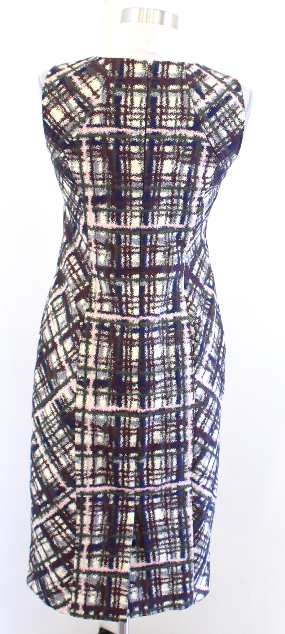 Brooks Brothers Abstract Plaid Printed Sheath Dress Size 0 Maroon Beige Career