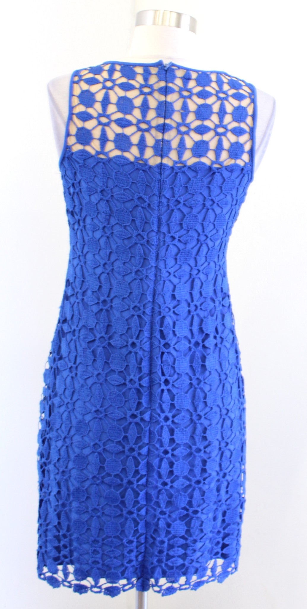 Lauren Ralph Lauren Womens Blue Geometric Lace Illusion Sheath Dress Size 2
