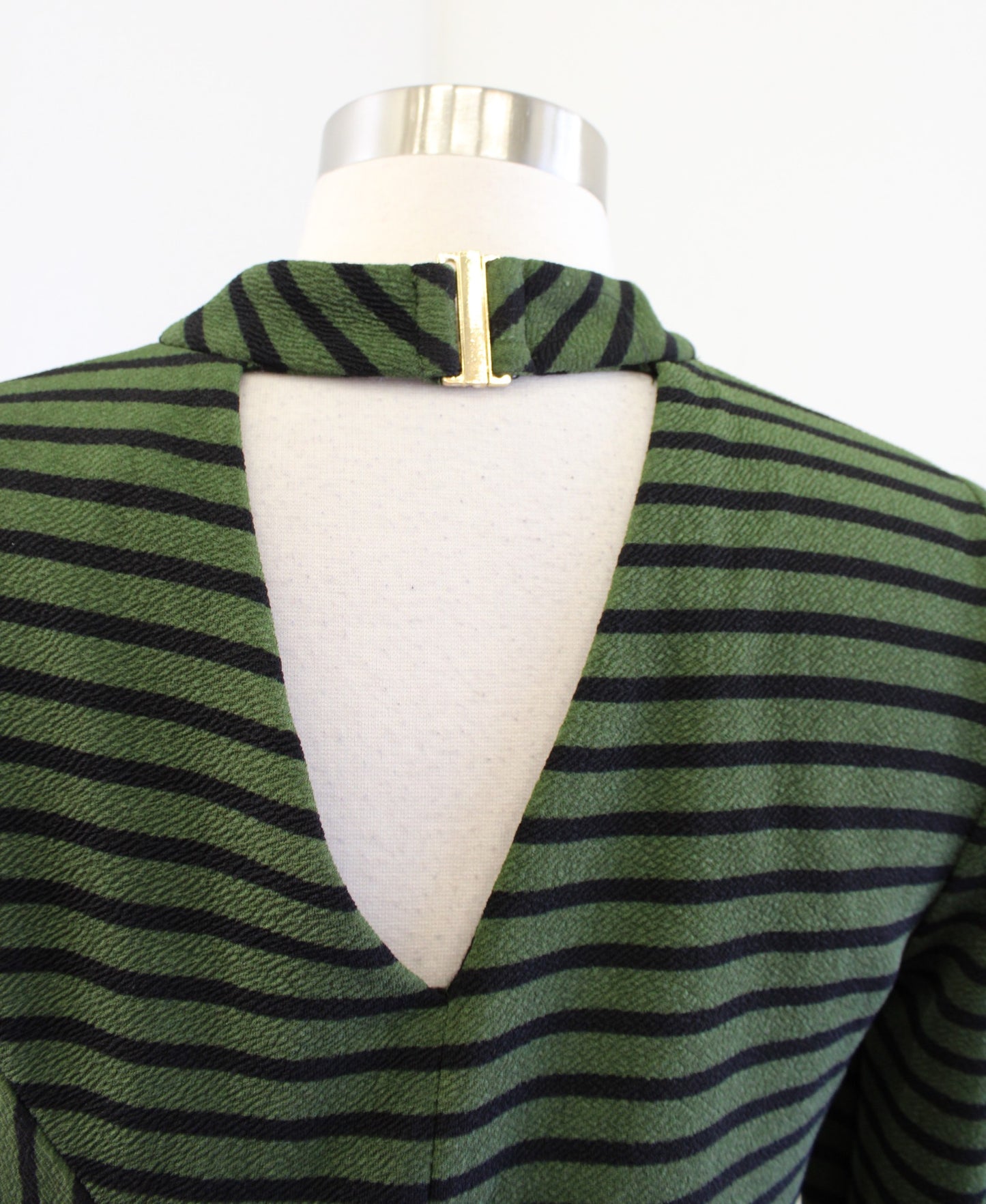 Hutch Anthropologie Green Black Striped Knit Shift Dress Size XS Mock Neck
