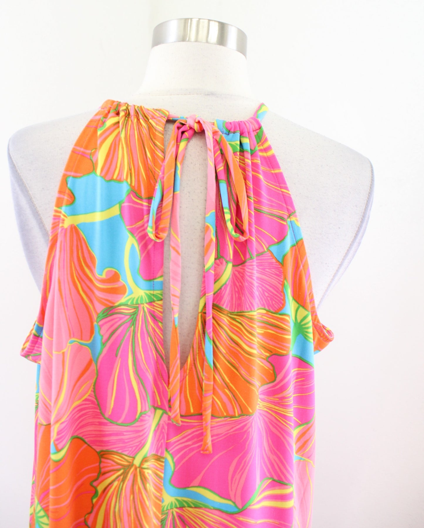 Trina Turk Milan Gingko Colorful Floral Print Halter Jersey Maxi Dress Size S