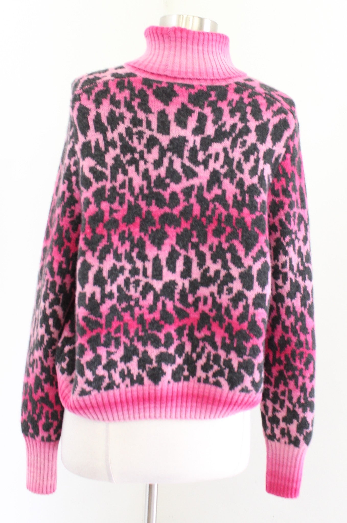 NWT Autumn Cashmere Sunset Combo Ombre Leopard Turtleneck Sweater Size M Pink